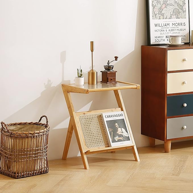 Tiita Rattan Side Table, Mid Century Nightstand, Bamboo Accent Bedside Tables - Image 8