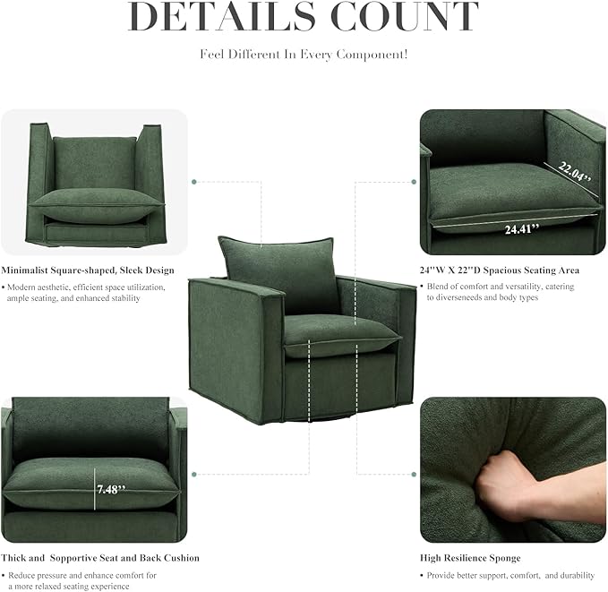 COLAMY Swivel Accent Chair Set of 2, Wide Upholstered 34in Living Room Chairs - Image 5