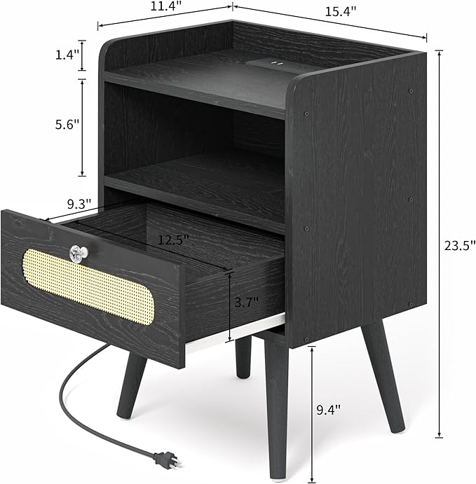 End Table Set of 2 with Charging Station, Diamond Décor Nightstands Set of 2 - Image 3