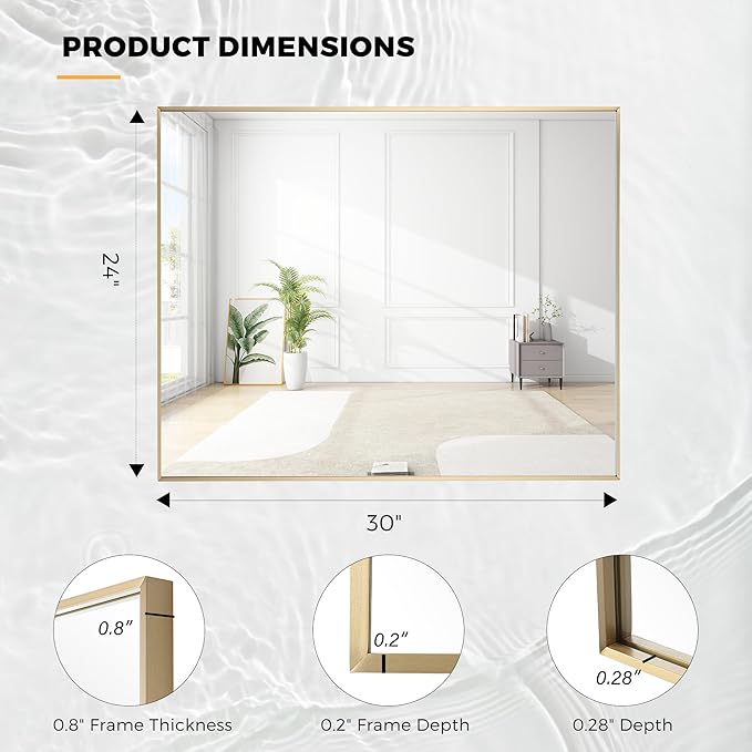 24x30 Inch Brass Bathroom Mirror - Image 9