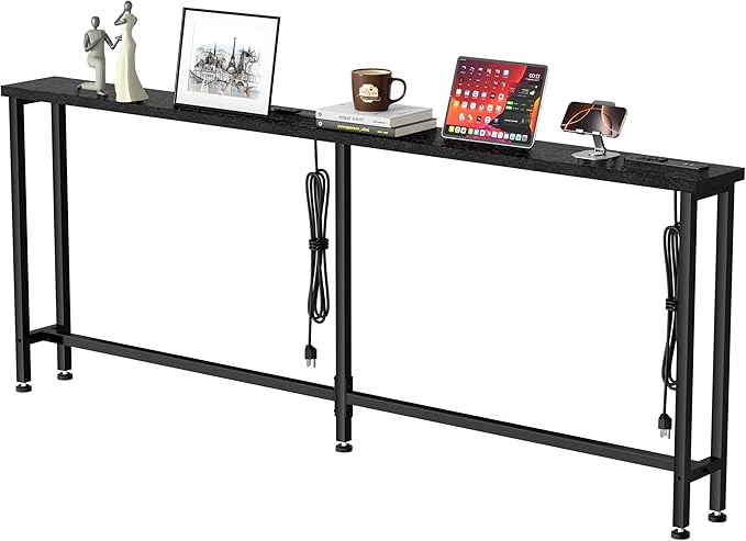 GRLEAF 70" Sofa Table with Built-in Power Strip – 4.9ft Power Cord, Metal Frame by Unknown