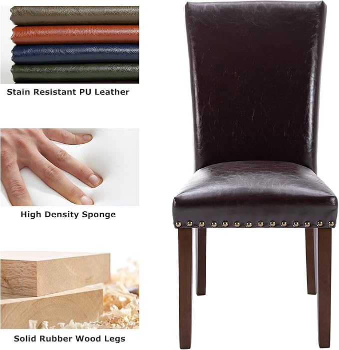 COLAMY Upholstered Parsons Dining Chairs Set of 2, PU Leather Dining Room - Image 6