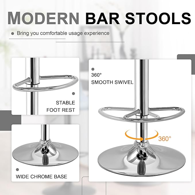 VECELO Adjustable Bar Stools Set of 2, Bar Height Stools - Image 8