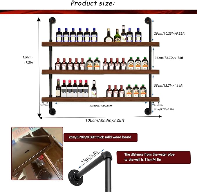 39.7in Large Wine Rack with LED Light Solid Wood Wall Mounted Wine Rack - Image 2