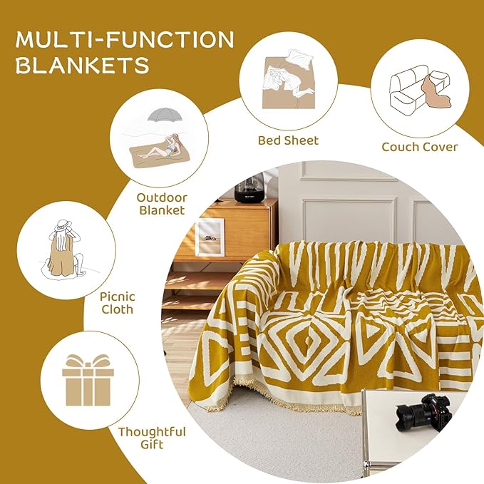 STACYPIK Boho Couch Cover, Ginger Yellow Sofa Cover - Image 6