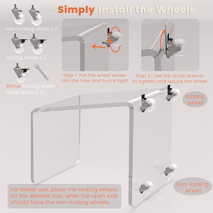Modern Acrylic Side Table, Mobile C Shaped End Table - Image 8