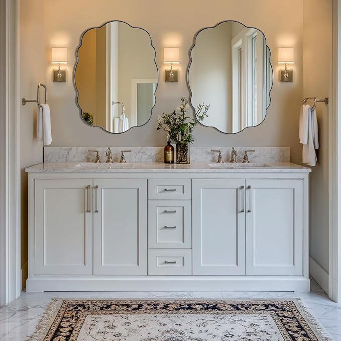 ANDY STAR Brushed Nickel Bathroom Mirror, 24x32 Inch Silver Asymmetrical Wall - Image 7