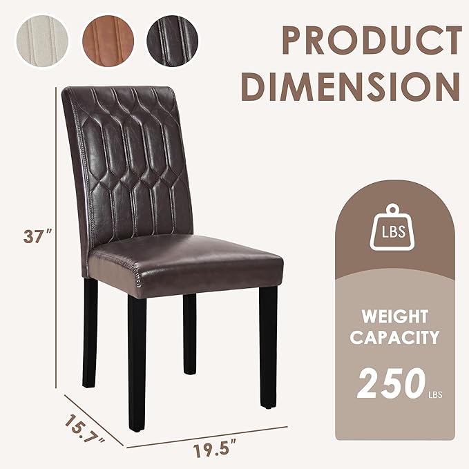 VECELO Upholstered Dining Chairs Set of 2, Modern PU Leather Accent Parsons - Image 2
