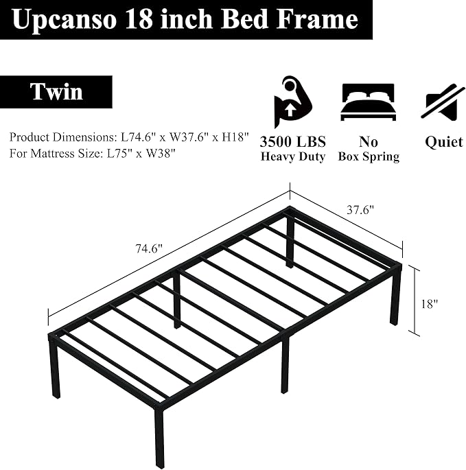 18 Inch Twin Bed Frames No Box Spring Need, Metal Platform Bed Frame Twin Size - Image 3