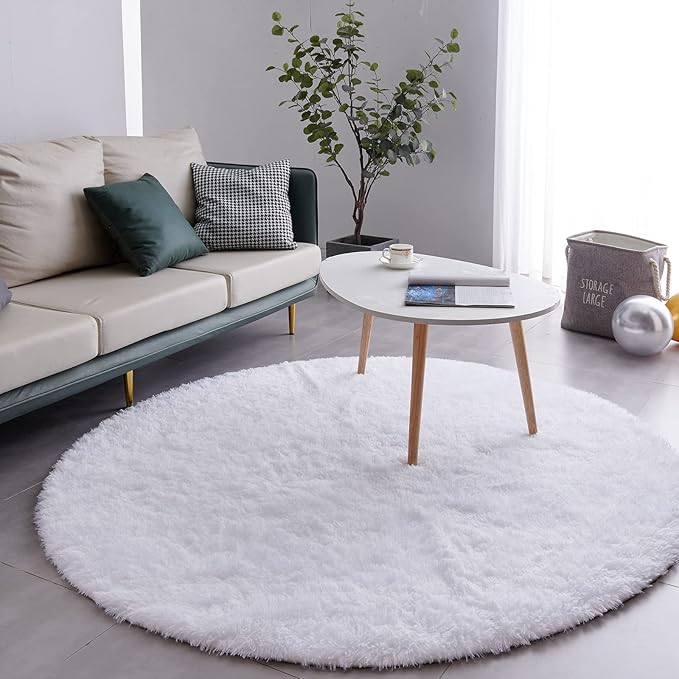 FJZFING White Round Rug Ultra-Soft Plush Modern 4x4 Circle Area Rug - Image 2