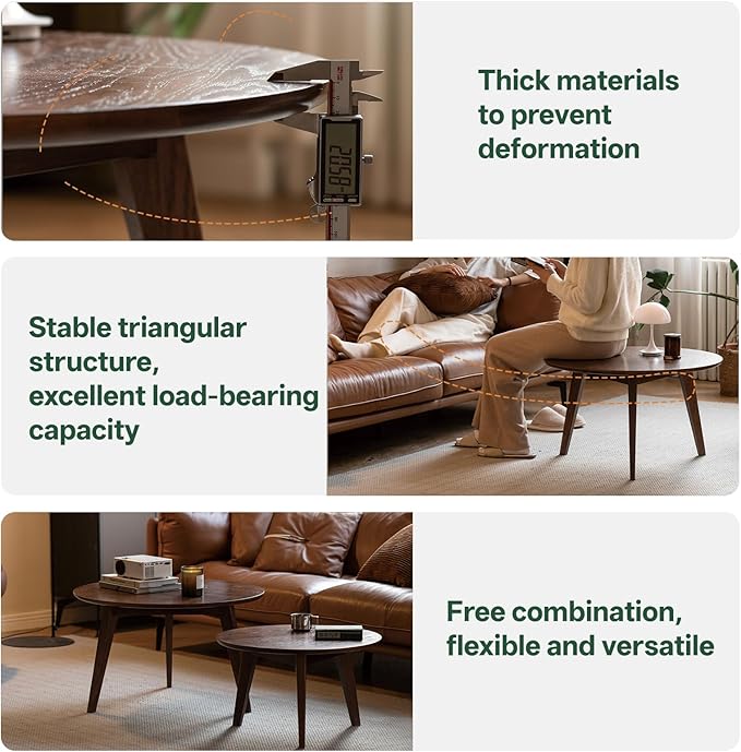 100% Solid Oak Wood Mini Coffee Table, Round Living Room Table Side Table - Image 4