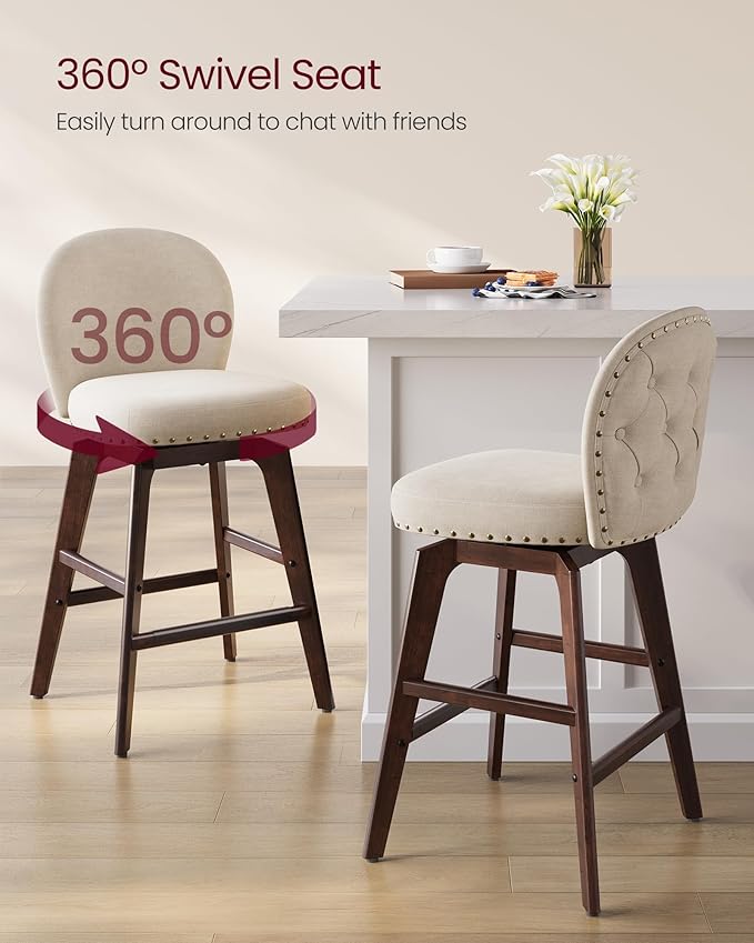 VASAGLE Bar Stools Set of 2, Swivel Counter Height Bar Stools - Image 4
