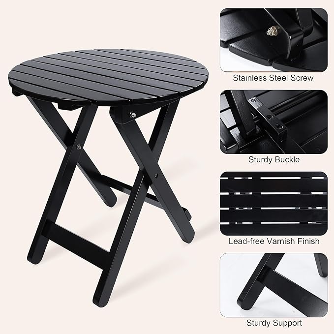 Outdoor Patio Side Table Set of 2 Small Folding Wood Round End Table Coffee - Image 5