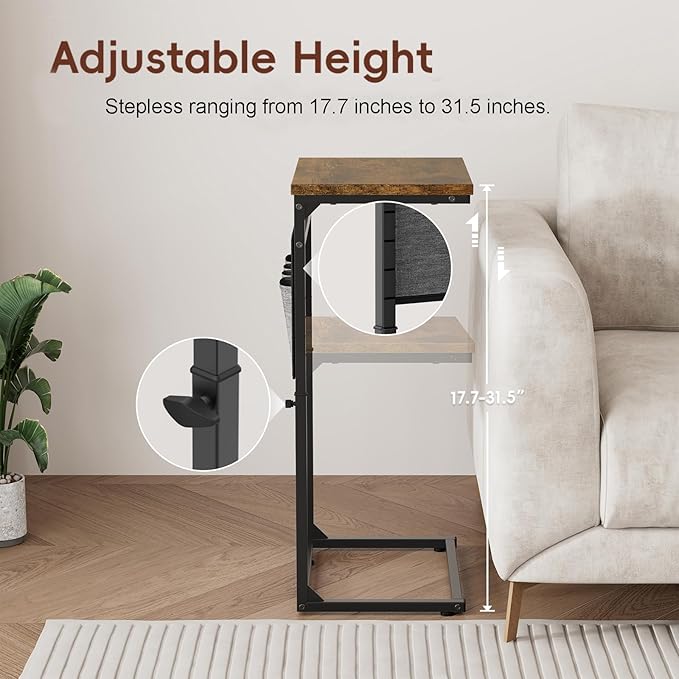 Vagusicc C Shaped End Table, Adjustable Height Small Couch Side Table - Image 4