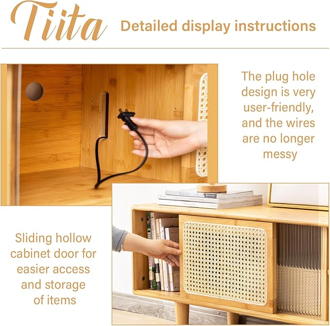 Tiita TV Stand with Storage for TVs up to 65'', Bamboo Rattan TV Console - Image 8