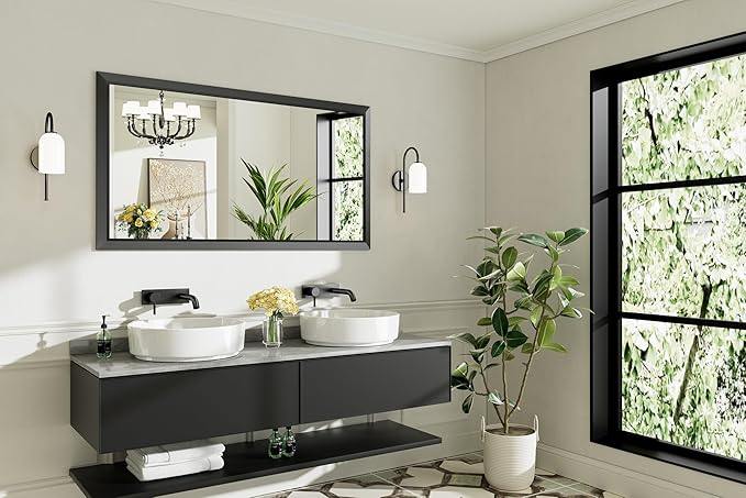 55x30 Inch Black Bathroom Mirror - Image 9