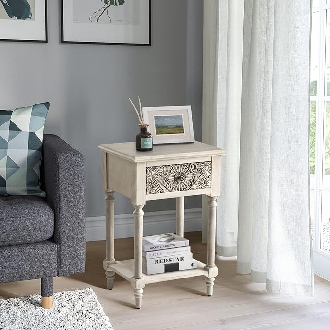 COSIEST Vintage Nightstand, MDF 2-Tier Bedside Table, Wood Accent End Table - Image 3
