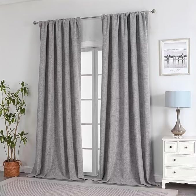 Joydeco Natural Linen Curtains 90 inch Length 2 Panels Set Burg 100% Blackout - Image 7