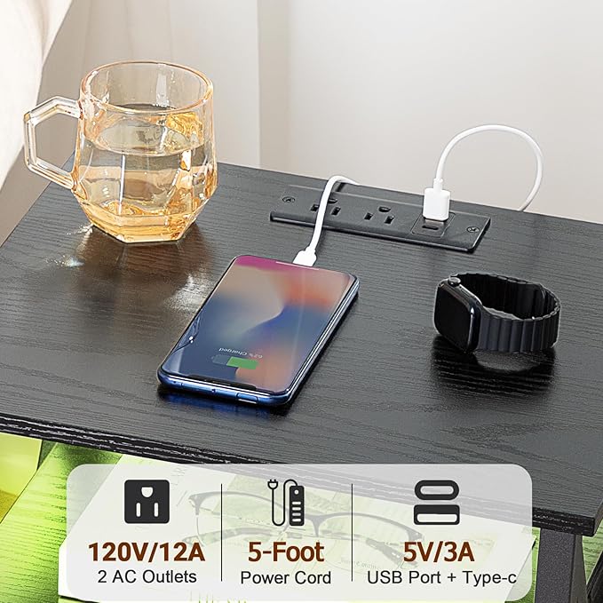 AMHANCIBLE LED Nightstand with Charging Station, Smart End Side Table with USB - Image 6