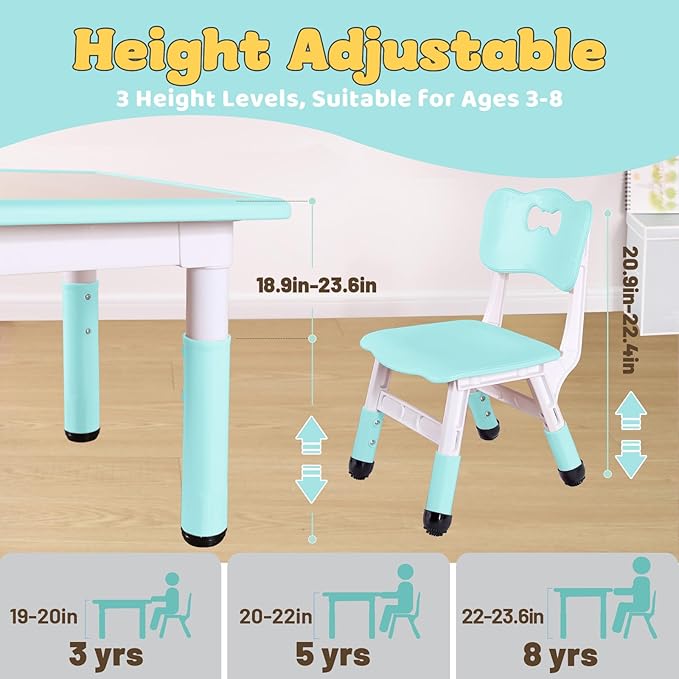 FUNLIO Kids Table and 2 Chairs Set, Height Adjustable Toddler Table and Chair - Image 3
