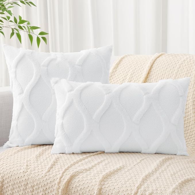 decorUhome Throw Pillow Covers 20x20 Inch Set of 2, Soft Plush Faux Fur Wool - Image 4