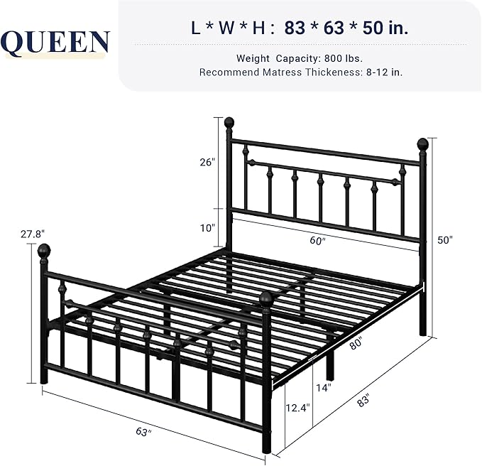 Allewie 14 Inch Queen Size Metal Platform Bed Frame - Image 2