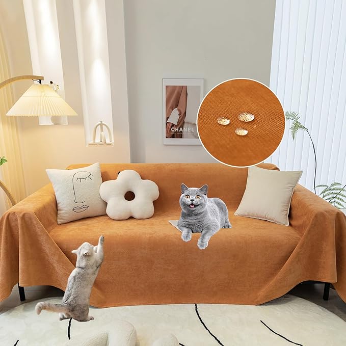 STACYPIK Waterproof Orange Sofa Cover Non-Slip Scratch Proof Couch Cover by STACYPIK