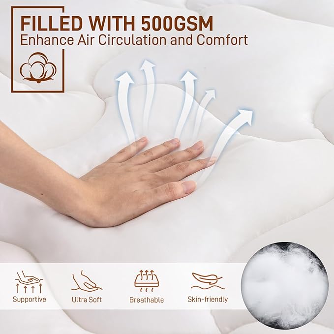 4 Inch Pillow Top Memory Foam Mattress Topper Queen, Dual Layer 2 Inch Gel - Image 5