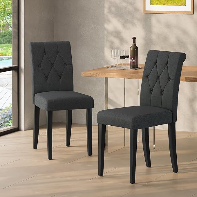 Upholstered Dining Chairs Set of 2, Button Tufted Parsons Dining Chair by WelzonaDirect