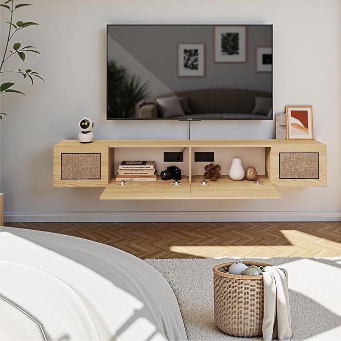 Pmnianhua Boho Floating TV Stand 55", Modern Wall Mounted Media Console - Image 4