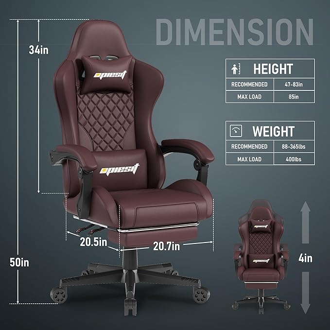 Gaming Chair Office Chair with Footrest, Height Adjustable, Ergonomic Computer - Image 3