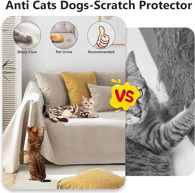 STACYPIK 100% Waterproof Beige Couch Cover, Anti-Scratch Sofa Cover - Image 7