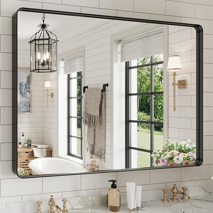 WEER Black Bathroom Mirror for Wall, 50X36 Inch Matte Black Mirror, Rectangular by WEER