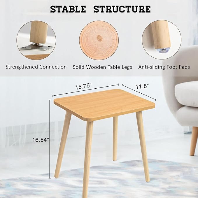 FORAOFUR Side Table, Modern End Table, Wooden Small - Image 2
