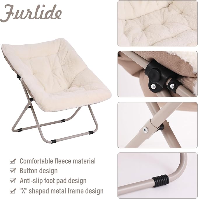 Saucer Chair with Ottoman, Oversized Dorm Chairs, X-Large Faux Fur Folding Chair - Image 5