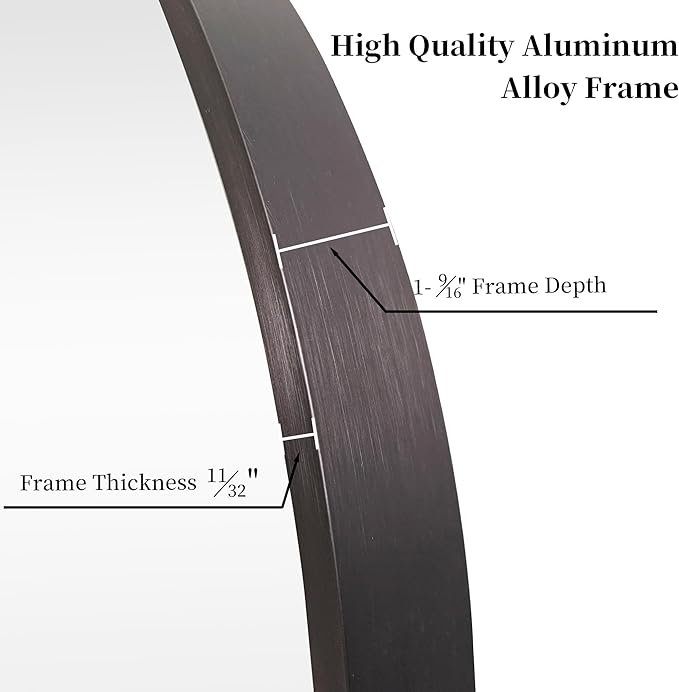 36 inch Dark Grey Circle Wall Mirror, Brushed Titanium Metal Framed Round Mirror - Image 3