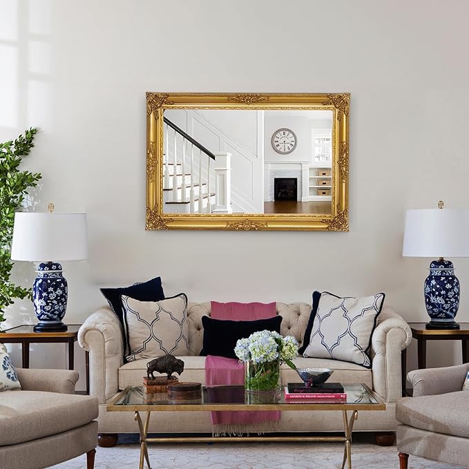 Gold Vintage Mirror, 37.4" x 25.6" Traditional Antique Gold Wall Mirrors - Image 7