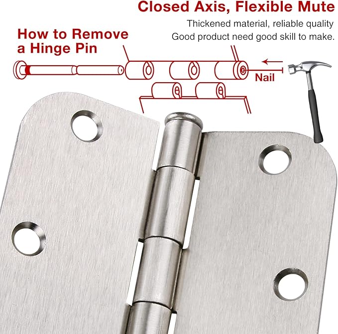 24 Pack Interior Satin Door Hinges Brushed Nickel 3.5 Inch x 3 1/2" 5/8" Rudius - Image 4