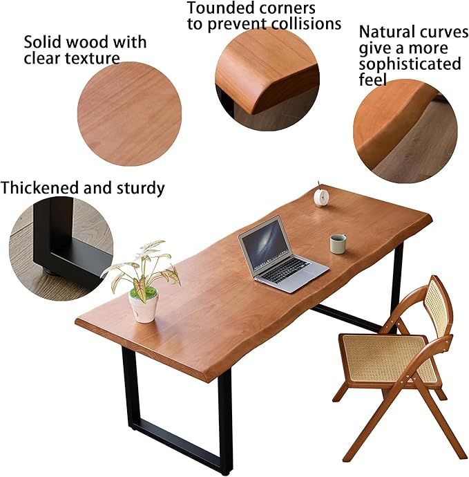 Solid Wood Office Desk with Metal Base Stylish Durable Multi-Size Options - Image 4
