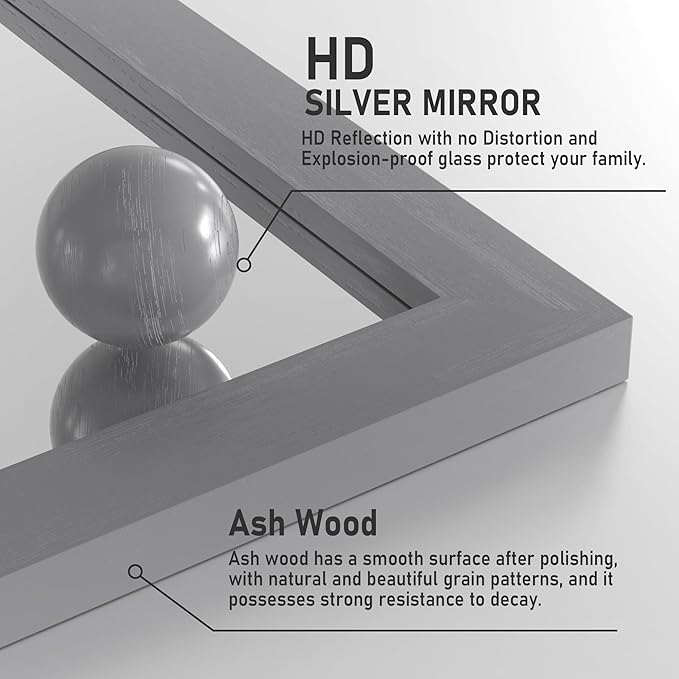 PAIHOME Large Gray Wall Mirror, Farmhouse Horizontal Rustic Square Bathroom - Image 5