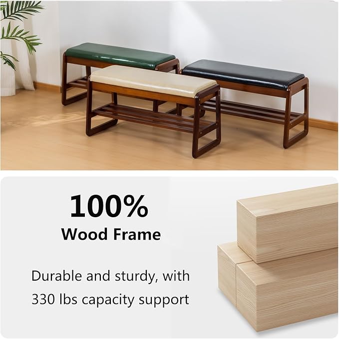 Solid Wood Shoe Bench, 2-Tier Entryway Bench - Image 7