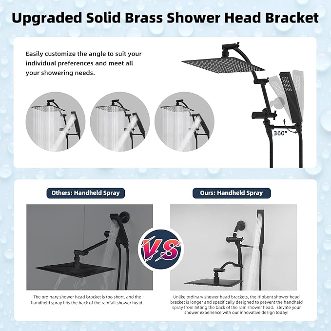 Hibbent All Metal 10'' Rainfall Shower Head, Dual Shower Head Combo, High - Image 2