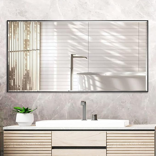 20x40 Inch Black Mirror with Beveled Trim, Aluminum Frame Bathroom Vanity Mirror by LEDLUX