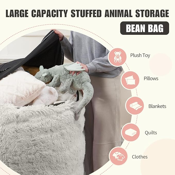 Bean Bag Covers Only, Fluffy Stuffed Beanbag Chair Covers No Filler, Washable - Image 3