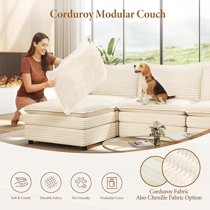 Vesgantti 142" U Shaped Sectional Couch, Comfy Cloud Modular Sectional Sofa - Image 6