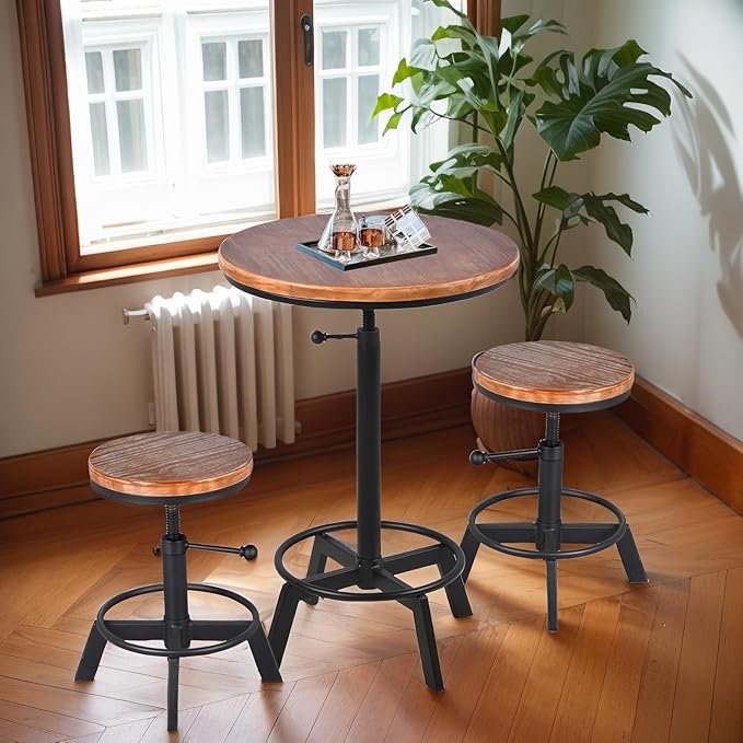 Vintage Bar Table 30-35.4inch Height Adjustable Industrial Bistro Table Retro - Image 7
