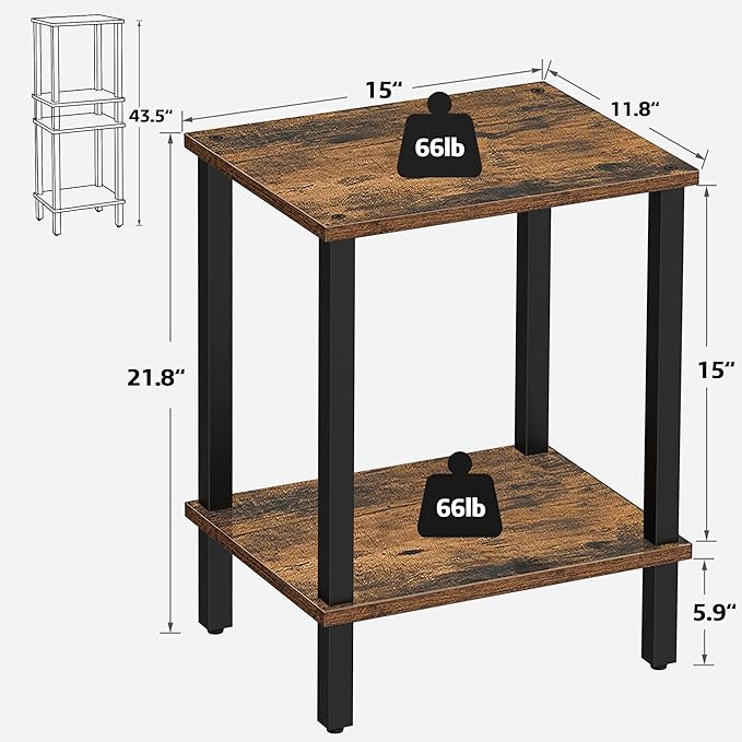 TUTOTAK End Table, Side Table, Nightstand, 2-Tier Storage Shelf, Sofa Table - Image 3