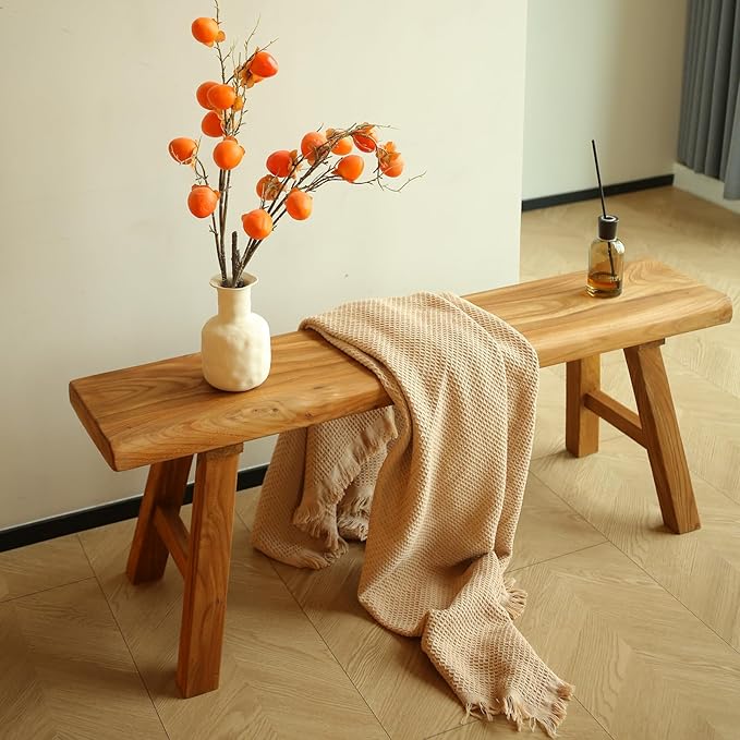 63in Wood Bench Indoor – Rustic Farmhouse Entryway Bench, Skinny Bench Design - Image 4