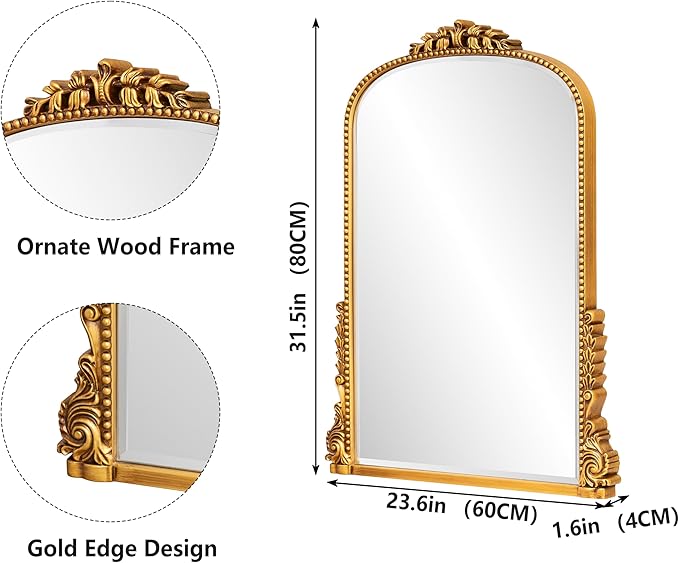 SHYFOY Traditional Gold Wall Mirror, Decorative Antique Wall Mirror, Vintage - Image 4