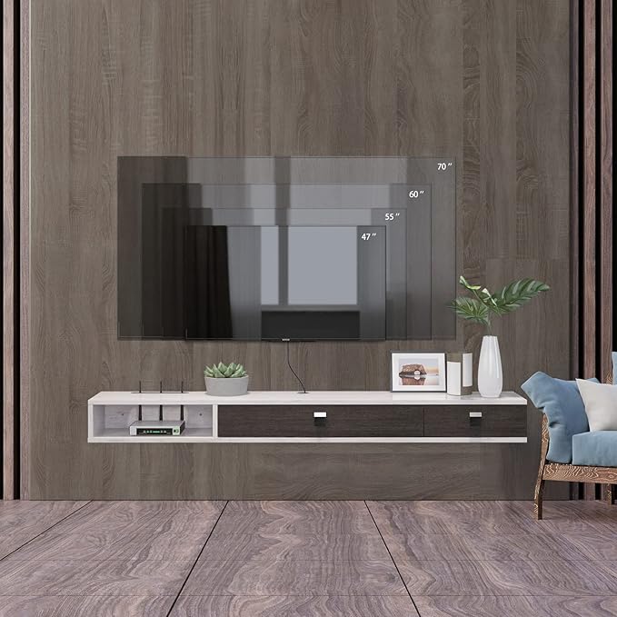 Pmnianhua Floating TV Shelf, Floating Media Console, Wall TV Console, Under TV - Image 7